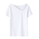 Women Sweetshirts Short sleeve womens clothing Black white T-shirts for Girls Skew Collar Summer Clothes Design Woman clothes
