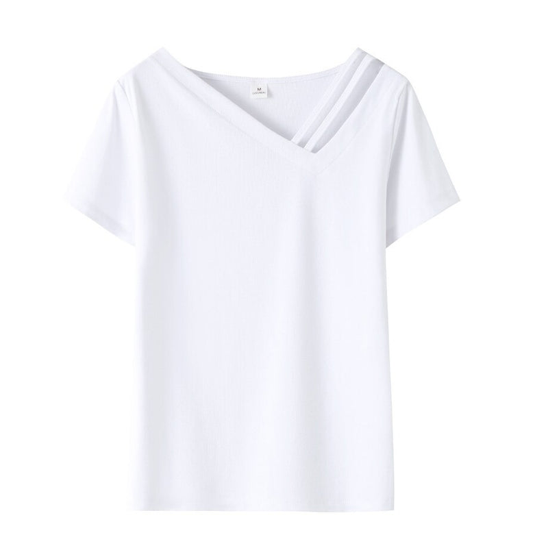 Women Sweetshirts Short sleeve womens clothing Black white T-shirts for Girls Skew Collar Summer Clothes Design Woman clothes