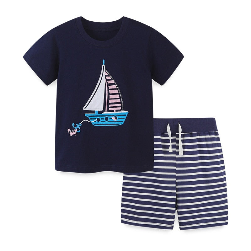 Summer Boys Clothing Sets Spanish Baby Items Short Sleeve Toddler Costumer Children Clothes Tops +pants Black Kid Suit