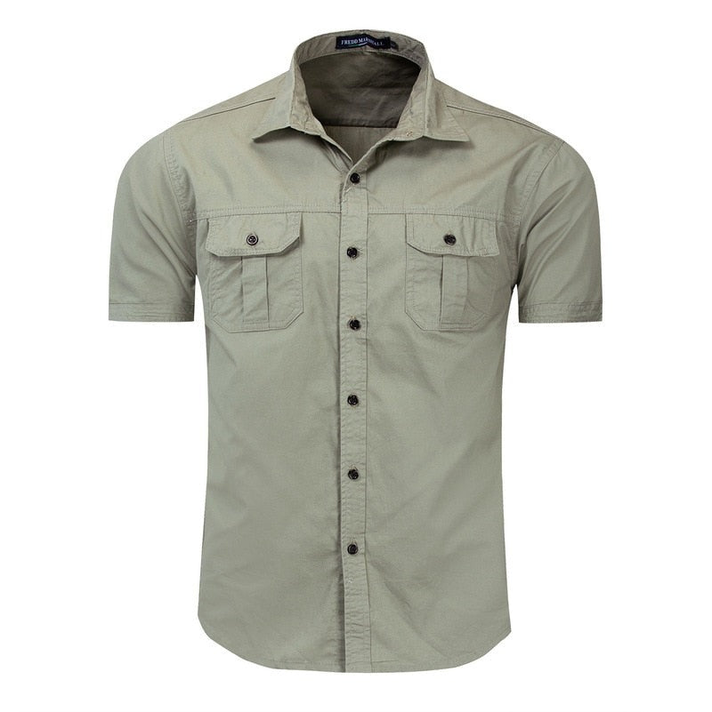 Men Tactical Shirts Summer Solid Casual Cotton Short Sleeves Men Military Outdoor Mountaineering Short Sleeve Shirts