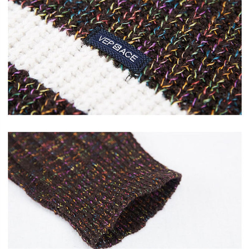 Men Vintage Knit Sweater Spring and Autumn Fashion Striped Patchwork Top Casual  Pullover Sweaters Men Clothing