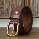 3.8CM Embossing Retro Cowboy Belt Male Thick Real Genuine Leather Belt Men Copper Pin Buckle Belt For Jeans Men Waist