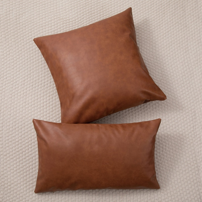 Solid Brown Cushion Cover 45x45cm Faux Leather Modern Solid Outdoor Plain Pillow Cover For Couch Sofa Chair Bed Home decoration