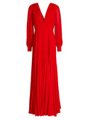 Women Elegant Maxi Dress Pleated Backless Solid New V Neck Long Sleeve Evening Party Dresses Summer