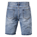 Cotton Hole Short Jeans Men Casual Streetwear Mid Waist Solid Color Denim Shorts for Men Summer Blue Mens Jeans Pants