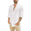 Men Long-Sleeved Shirts Summer Solid Stand-Up Collar Casual Beach Style