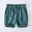 Summer Men Shorts Elastic Waist Drawstring Solid Simple Beach Cotton Linen Male Outfit