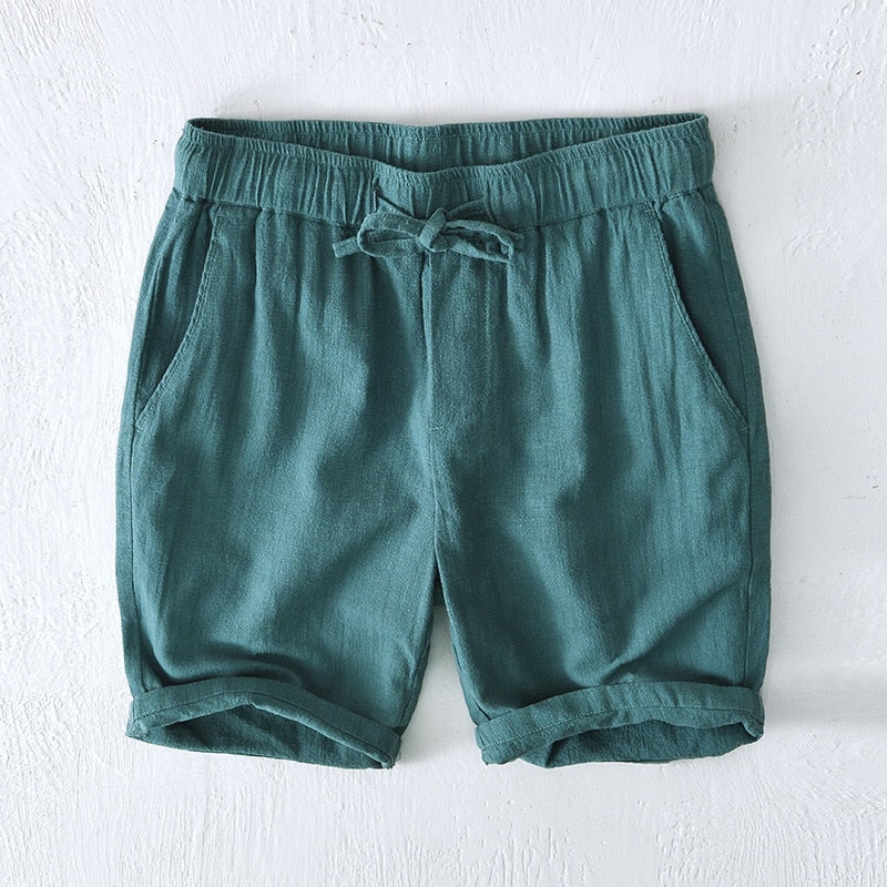 Summer Men Shorts Elastic Waist Drawstring Solid Simple Beach Cotton Linen Male Outfit