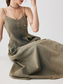 Denim Denim Long Dresses For Women Square Sleeveless High Waist Spliced Pockets Vintage Casual Dress Female Style