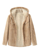 Jacket for Men Fleece-lined Corduroy Hooded Jackets Solid Fluffy Coat Overshirt with Pocket Winter Unisex Warm Outerwear