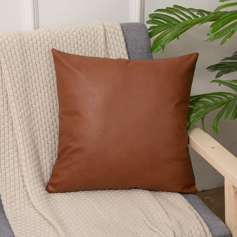 Solid Brown Cushion Cover 45x45cm Faux Leather Modern Solid Outdoor Plain Pillow Cover For Couch Sofa Chair Bed Home decoration