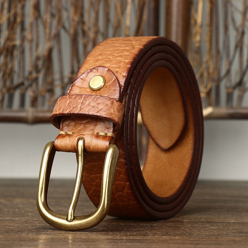 3.8CM Embossing Retro Cowboy Belt Male Thick Real Genuine Leather Belt Men Copper Pin Buckle Belt For Jeans Men Waist