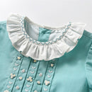 Baby Girls Hand Made Embroidery Dress Children Short Sleeve Frock Ruffle Collar Toddler Summer Cotton Embroidered Flower Dresses