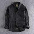 Twill Cotton Cargo Shirt For Men America Style Simple Casual Loose Overalls Blouse Pocket Long Sleeve Vintage Versatile Male Top