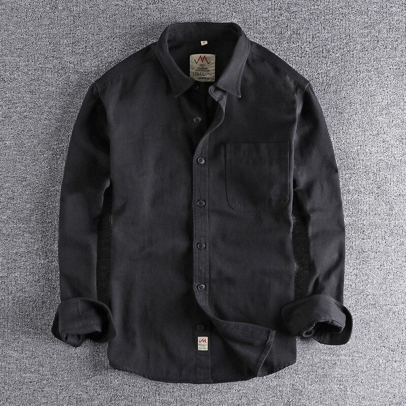 Twill Cotton Cargo Shirt For Men America Style Simple Casual Loose Overalls Blouse Pocket Long Sleeve Vintage Versatile Male Top