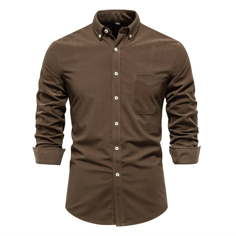 Retro Men Corduroy Shirt Single Pocket Casual Loose Shirt for Men Autumn Thicken Warm