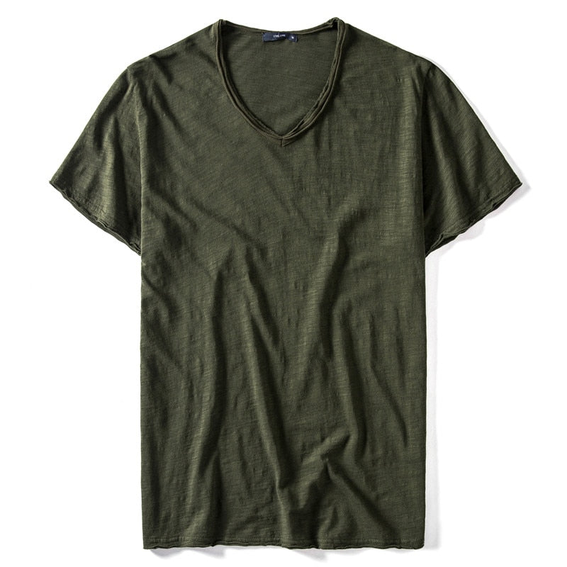 Summer V-neck T-shirt Men 100% Combed Cotton Solid Short Sleeve T Shirt Men Fitness Undershirt Male Tops Tees