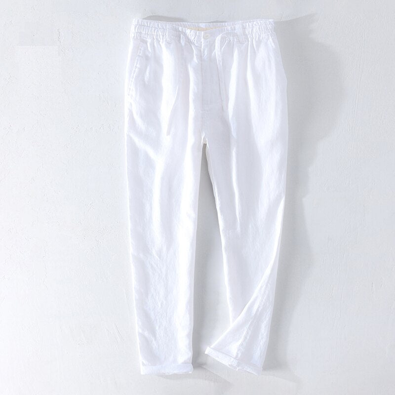 Men Dress Pants Summer New Casual Black Pants Men 100% Pure Linen Loose Solid Trousers Male