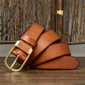 3.8cm Retro Jeans Belt Male Ceinture Vintage Brass Buckle Genuine Leather Belt For Men Waist Strap Homme Casual
