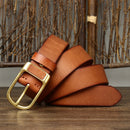 3.8cm Retro Jeans Belt Male Ceinture Vintage Brass Buckle Genuine Leather Belt For Men Waist Strap Homme Casual