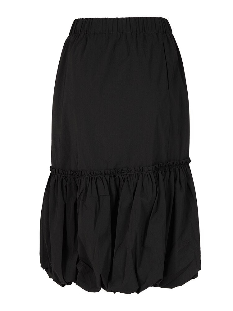 High Elastic Waist Black Pleated Loose Fit Casual Half-body Skirt Women Tide New Spring Autumn