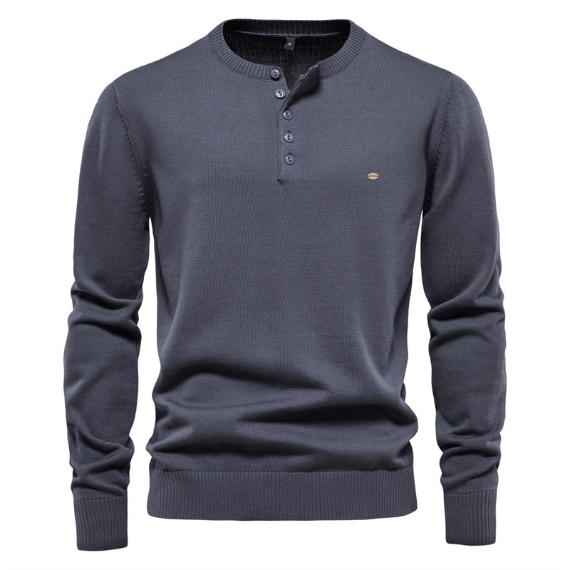 Henley Collar Men Sweaters 100% Cotton Solid Color Casual Men Pullovers New Autumn Thin High Quality Sweaters for Men