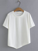 T Shirt Women Clothing Femme Tops Summer Casual O-Neck Short Sleeve Asymmetrical Length Solid Tees