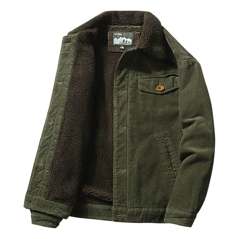 Warm Corduroy Mens Jackets Winter Coats Fur Collar Pockets Military Jacket Casual Jacket Outwear Male Thermal Army Black Brown