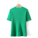 T-Shirt For Women Clothes Ice Silk Knitted Tops Casual Sexy Slim Off-The-Shoulder Tee Summer