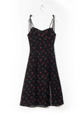 France Sexy Spaghetti Forking Party Dress Indie Folk vintage Cherry Suspender Dress Women