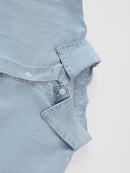 Women Light Blue Denim Ribbon Blouse New Lapel Long Sleeve Loose Fit Shirt Spring Autumn