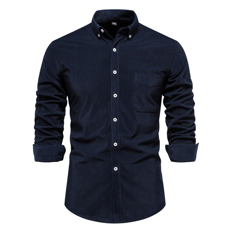 Retro Men Corduroy Shirt Single Pocket Casual Loose Shirt for Men Autumn Thicken Warm