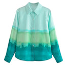 Vintage Gradient Ins Blouse Tie-Dyed Long Sleeve Autumn Shirts Casual Blouse Women