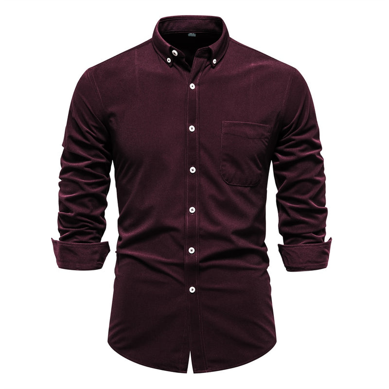 Retro Men Corduroy Shirt Single Pocket Casual Loose Shirt for Men Autumn Thicken Warm