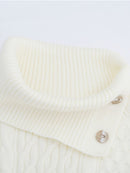 Knitting Pullovers Sweater Buckle Elegant Simple Style Lapel Long Sleeve Women Spring