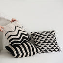 Decoration Cushion 45x45cm Handmade Pillow Geometric Black Ivory Knit Stipe Woven Home Pillow Square Including Inner filler