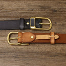 3.8cm Retro Jeans Belt Male Ceinture Vintage Brass Buckle Genuine Leather Belt For Men Waist Strap Homme Casual
