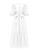 Elegant Dresses For Women Square Collar Short Sleeve Backless High Waist Spliced Bowknot Dress Female Clothes Summer