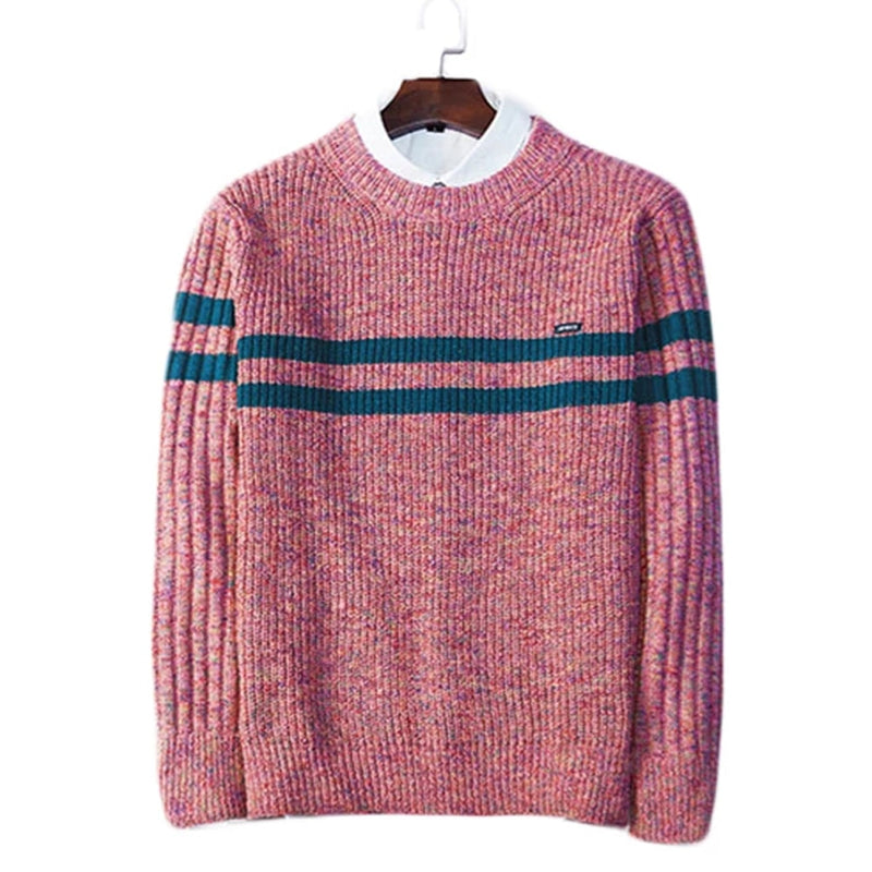 Men Vintage Knit Sweater Spring and Autumn Fashion Striped Patchwork Top Casual  Pullover Sweaters Men Clothing
