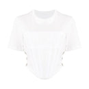 Slim T Shirts For Women Round Neck Short Sleeve Patchwork Button Temperament Casual T Shirt Female Clothing Summer New