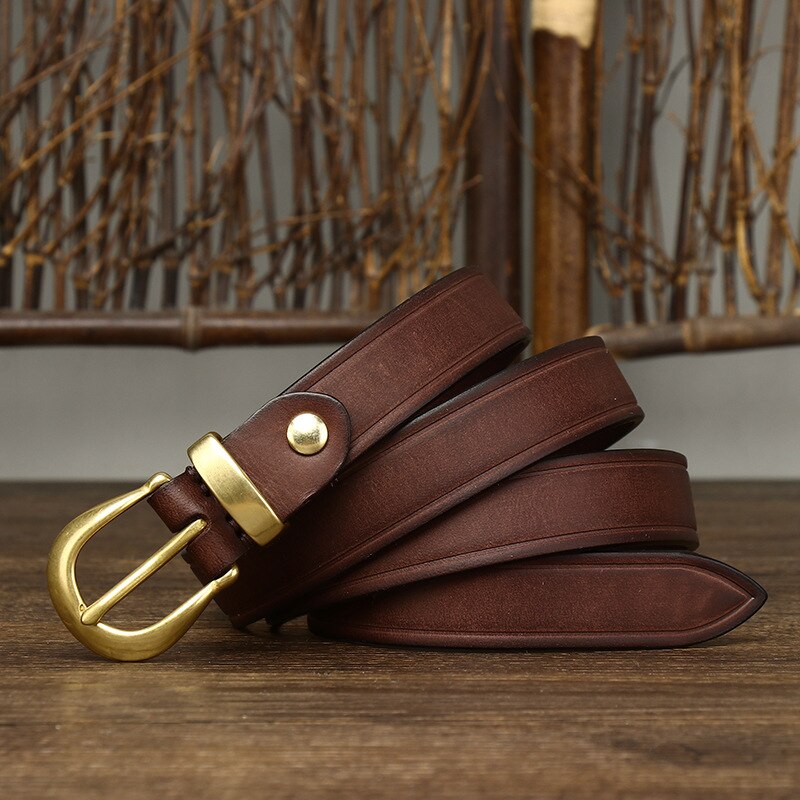 2.4cm Copper Buckle High Quality Genuine Leather Belts for Women Luxury Female Belt For Jeans Simple Strap Waist Belt