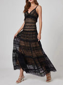 Camisole Lace Long Formal Dresses For Women V Neck Sleeve High Waist Sexy A Line Long Dress Female Summer
