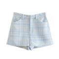 Autumn Shorts England Plaid Texture Woolen High Waist Bermuda Women