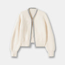 Women Crystal Front Wool Short Rhinestone Cardigan High Quality Knitted Top Shines Winter Sweater Clothing