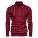 Slim Fit Pullovers Turtleneck Men Casual Basic Solid Color Warm Striped Sweater Mens New Winter Sweaters Male