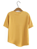 T Shirt Women Clothing Femme Tops Summer Casual O-Neck Short Sleeve Asymmetrical Length Solid Tees
