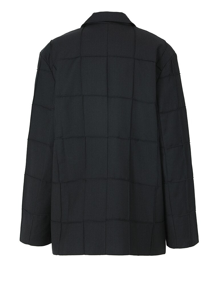 Women Black Shaped Spliced Blazer Lapel Long Sleeve Loose Fit Jacket Tide Spring Autumn