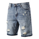 Cotton Straight Leg Short Jeans Men Casual Solid Color Hole Blue Denim Shorts Men New Summer Quality Mens Jeans Pants