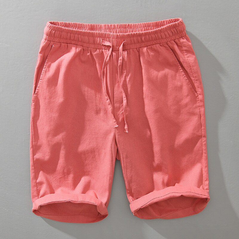 Summer Men Cotton Linen Shorts Solid Flexible Waist Simple Casual Loose Half Length Thin Popular Short Pants