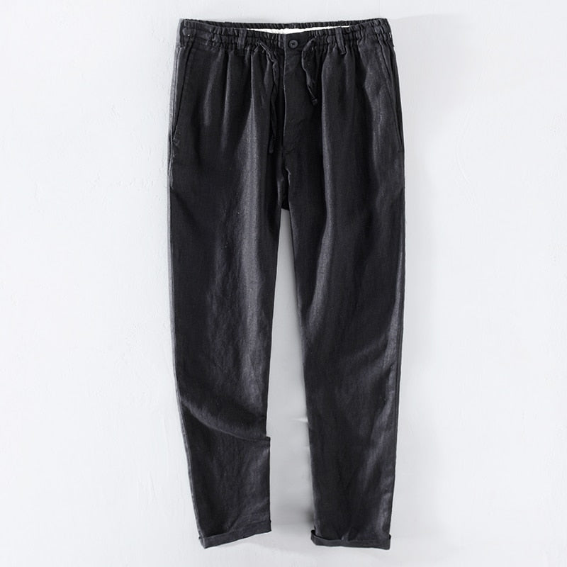 Men Dress Pants Summer New Casual Black Pants Men 100% Pure Linen Loose Solid Trousers Male